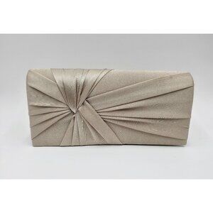 Charming Charlie Champagne Satin Clutch W/Gold Chain Strap Wedding Evening Prom